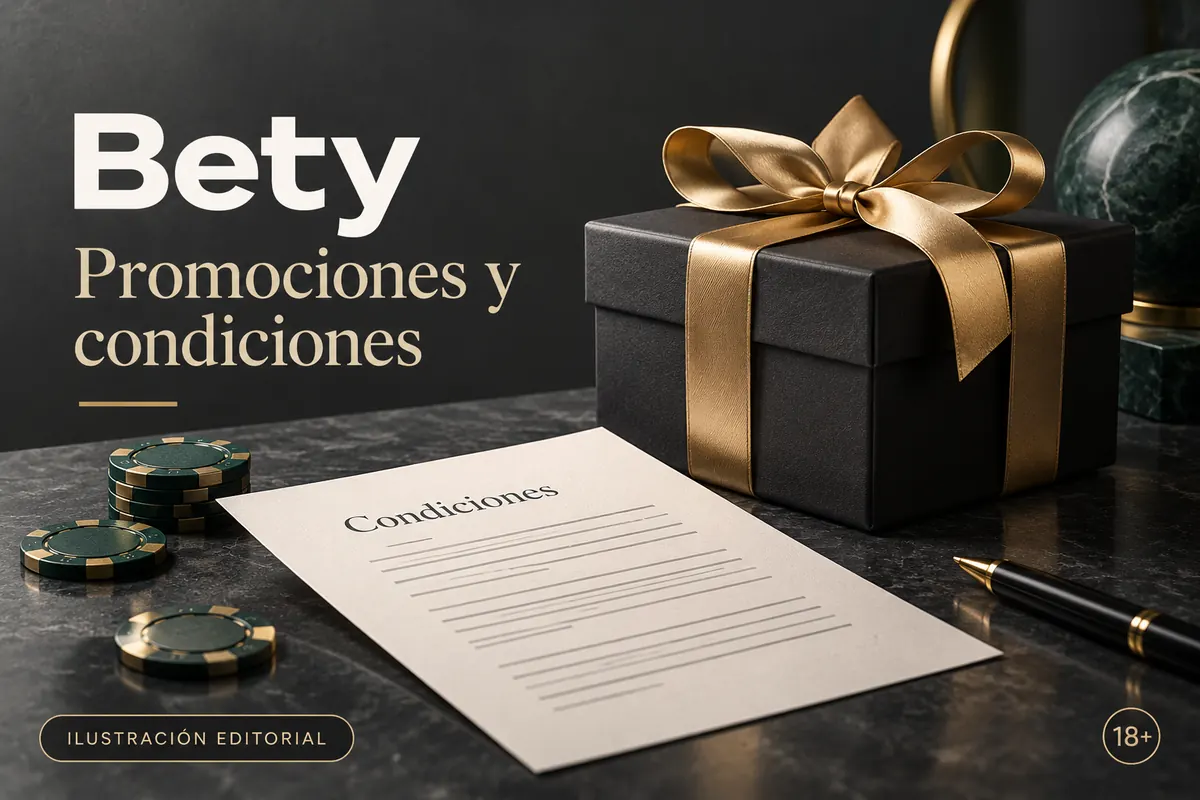 Promociones y condiciones en Bety: revisa el rollover y la apuesta máxima. Ilustración editorial.