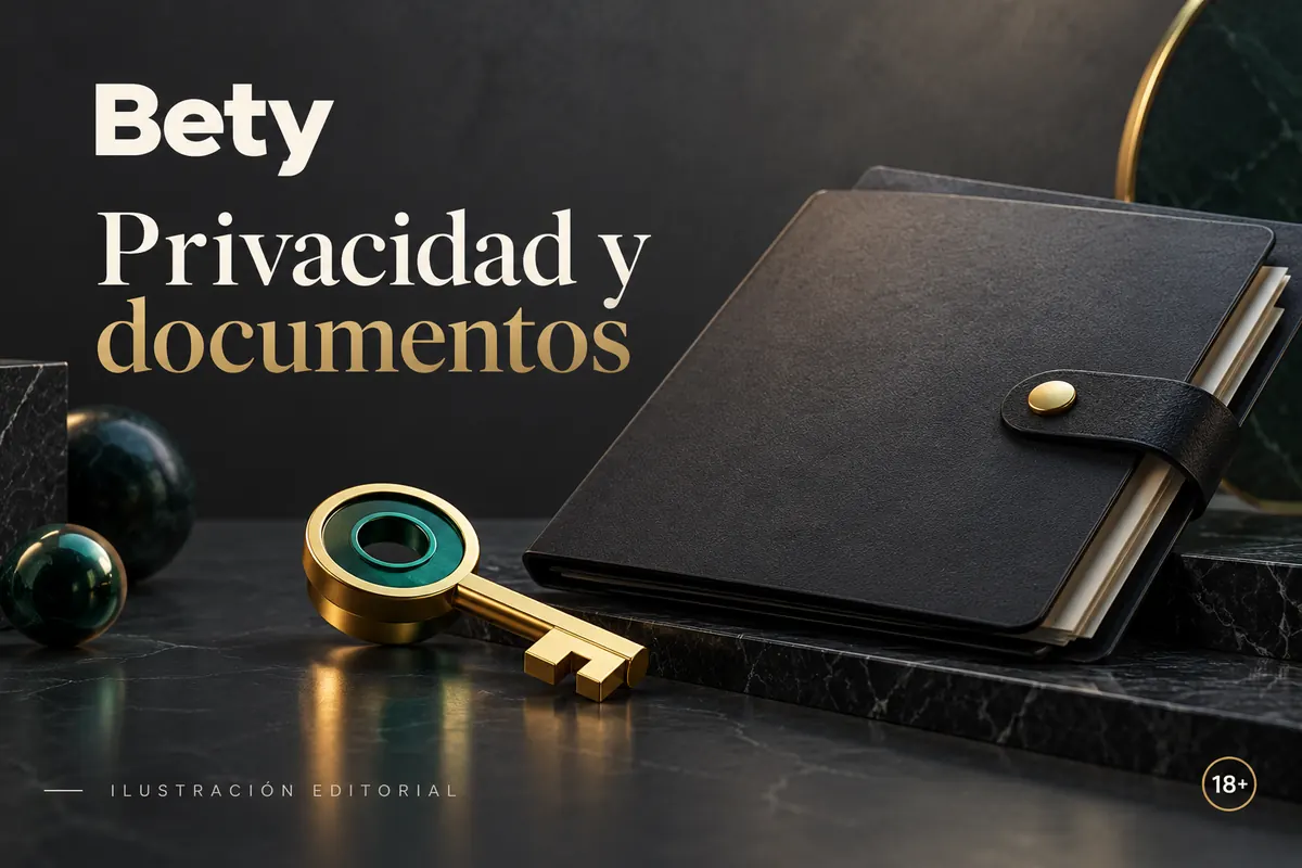 Privacidad y documentos en Bety: verificación de identidad antes del primer retiro. Ilustración editorial.