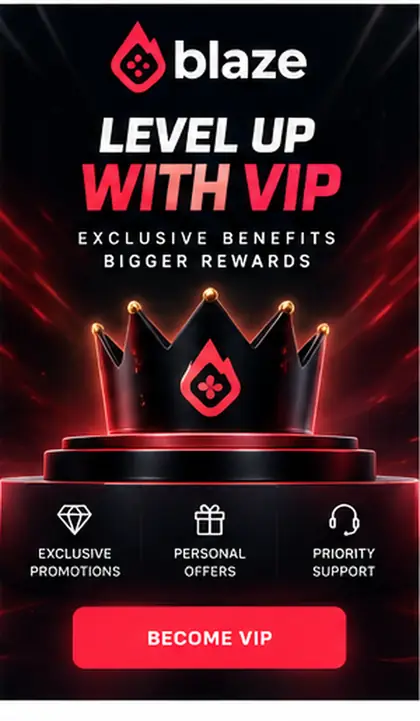 Oferta de boas-vindas de Blaze. Antes de aceitar, confira o rollover e a aposta máxima.