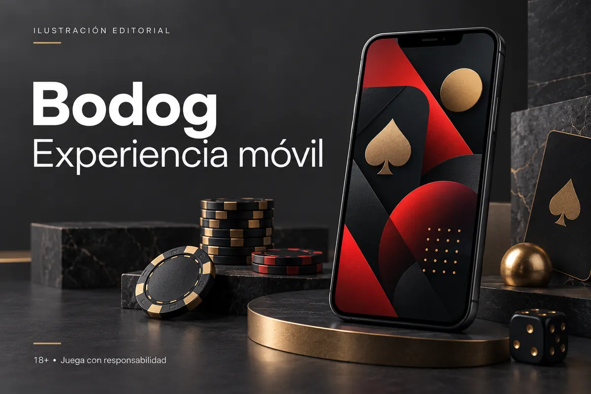 Bodog en el celular: funciona desde el navegador, la app es opcional. Ilustración editorial.