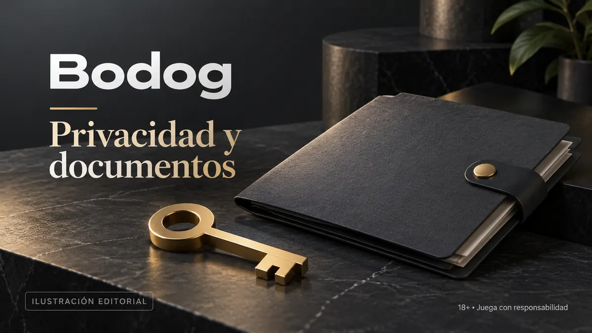 Privacidad y documentos en Bodog: verificación de identidad antes del primer retiro. Ilustración editorial.