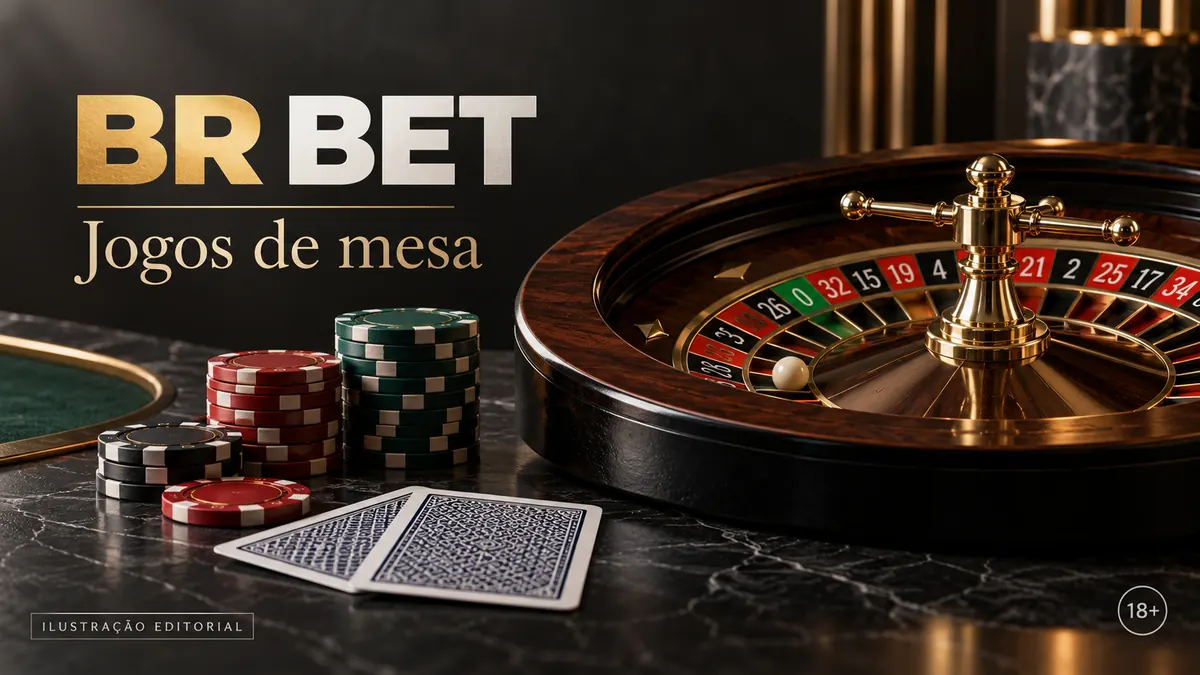 Jogos de mesa em BRBet: roleta, blackjack e bacará. Ilustração editorial.