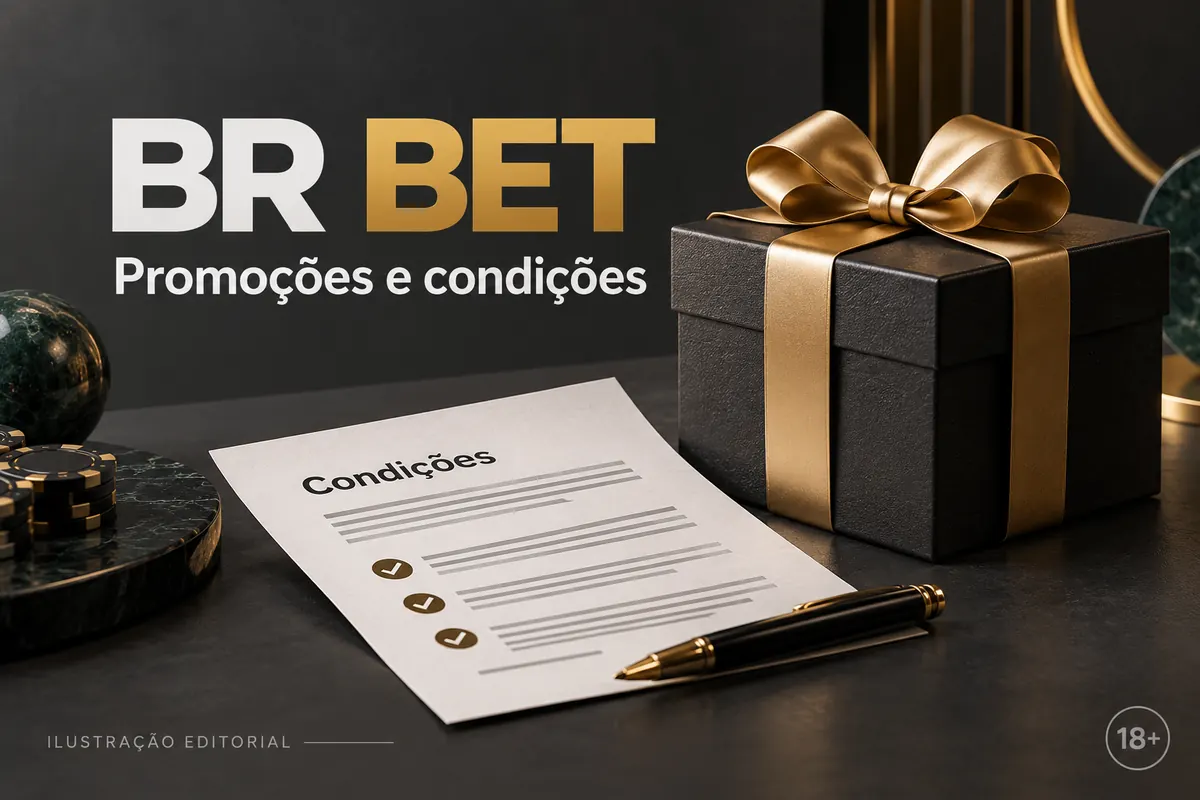 Promoções e condições em BRBet: confira o rollover e a aposta máxima. Ilustração editorial.