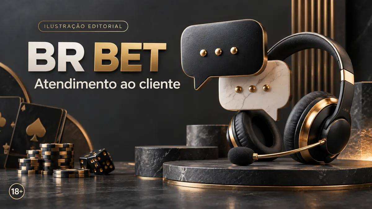 Atendimento ao cliente de BRBet: chat e e-mail; confira horários e idioma. Ilustração editorial.