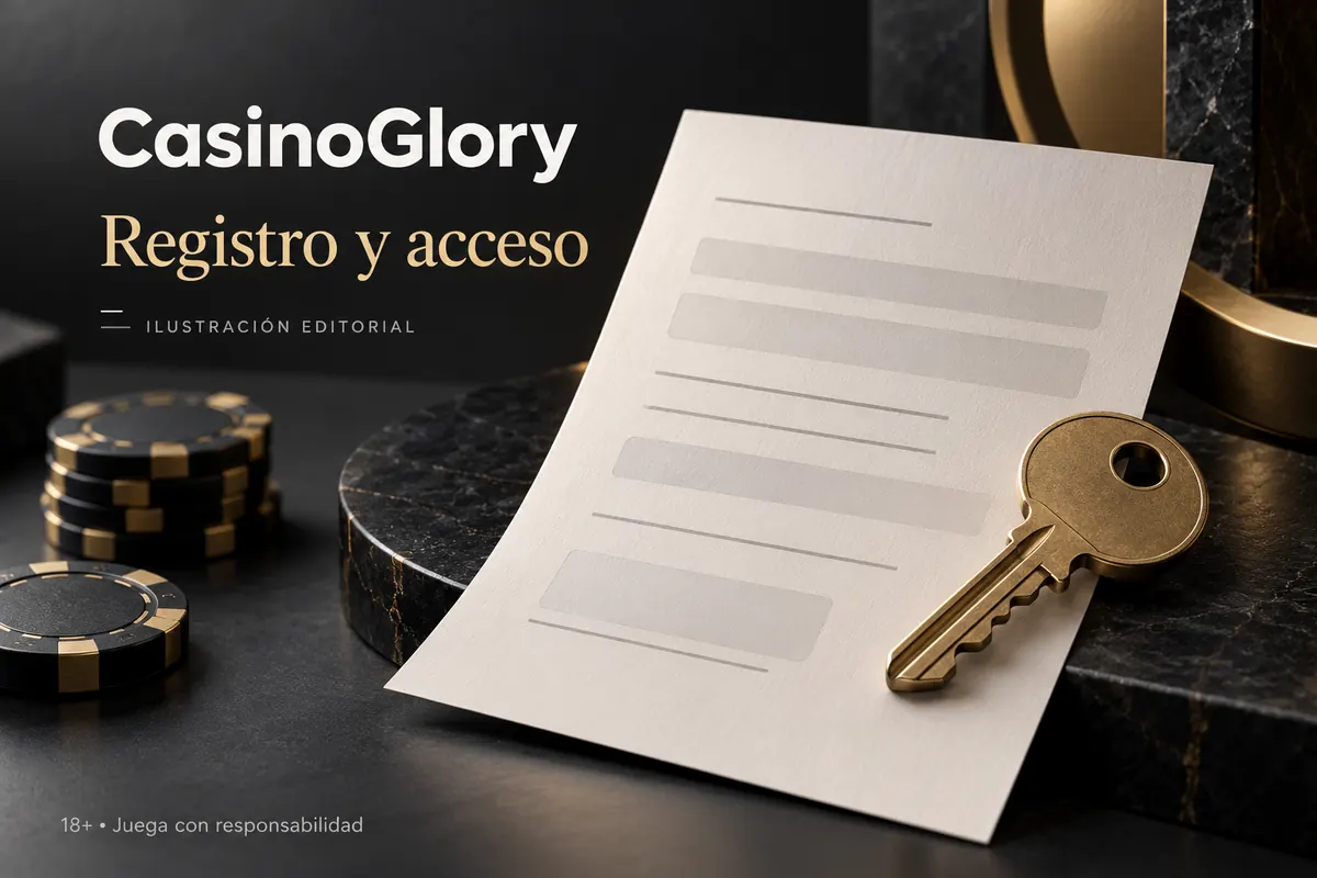 Registro y acceso en Glory Casino: datos reales y verificación de la cuenta. Ilustración editorial.