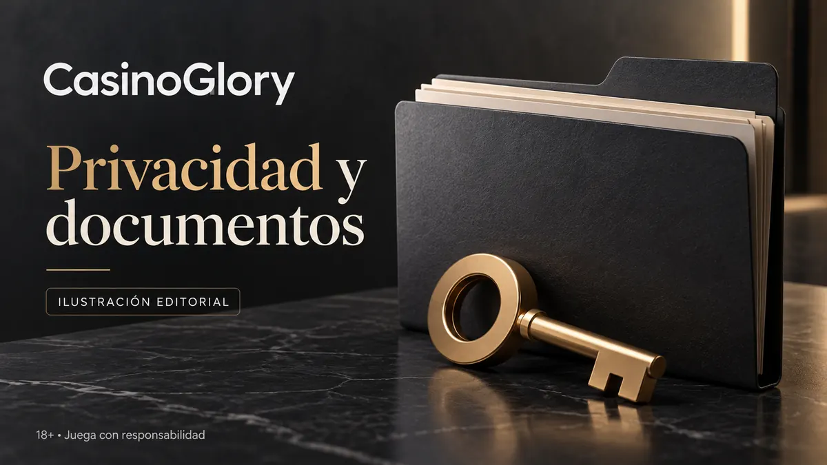 Privacidad y documentos en Glory Casino: verificación de identidad antes del primer retiro. Ilustración editorial.