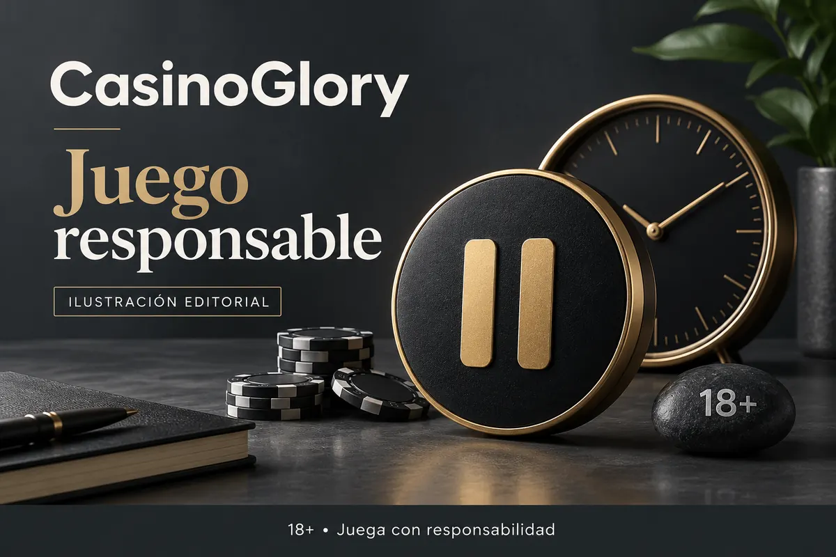 Juego responsable en Glory Casino: límites de depósito, pausas y autoexclusión. Ilustración editorial.