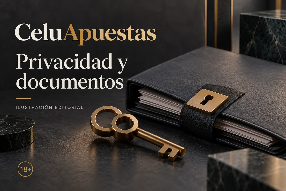 Privacidad y documentos en CeluApuestas: verificación de identidad antes del primer retiro. Ilustración editorial.