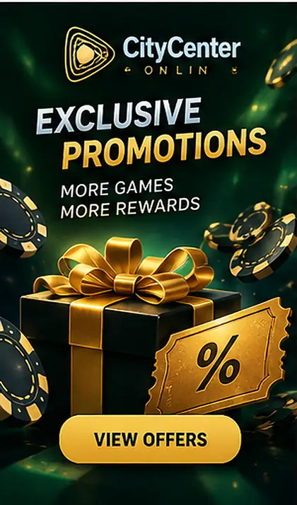 Oferta de bienvenida de City Center Online. Antes de aceptarla, revisa el rollover y la apuesta máxima.