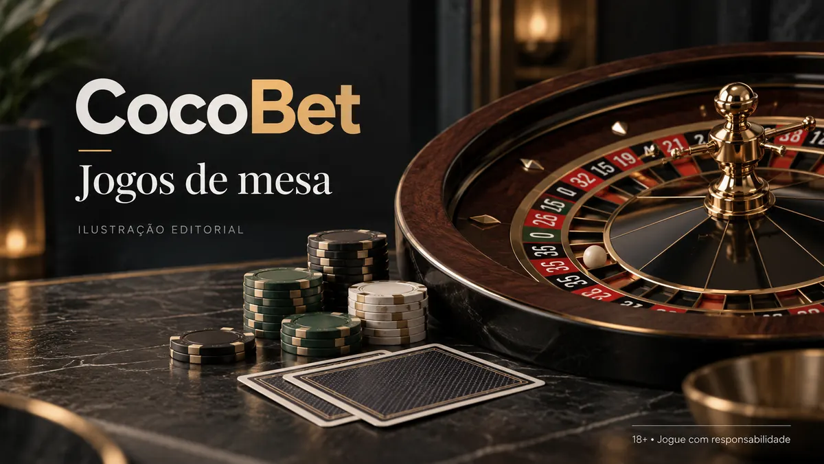Jogos de mesa em CocoBet: roleta, blackjack e bacará. Ilustração editorial.
