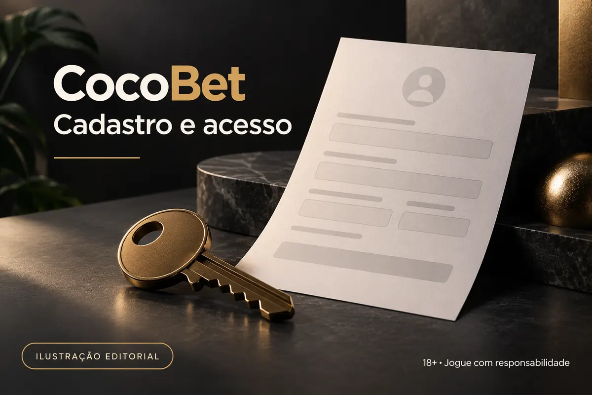 Cadastro e acesso em CocoBet: dados reais e verificação da conta. Ilustração editorial.