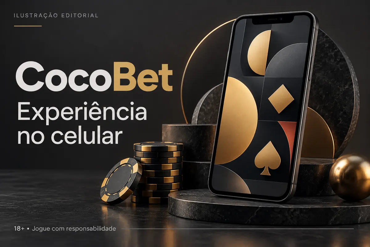 CocoBet no celular: funciona pelo navegador, o app é opcional. Ilustração editorial.