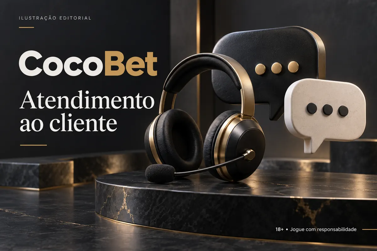 Atendimento ao cliente de CocoBet: chat e e-mail; confira horários e idioma. Ilustração editorial.