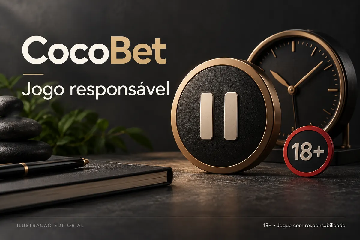 Jogo responsável em CocoBet: limites de depósito, pausas e autoexclusão. Ilustração editorial.