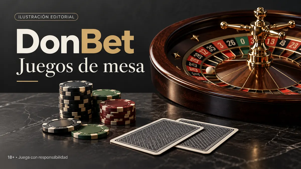 Juegos de mesa en DonBet: ruleta, blackjack y bacará. Ilustración editorial.