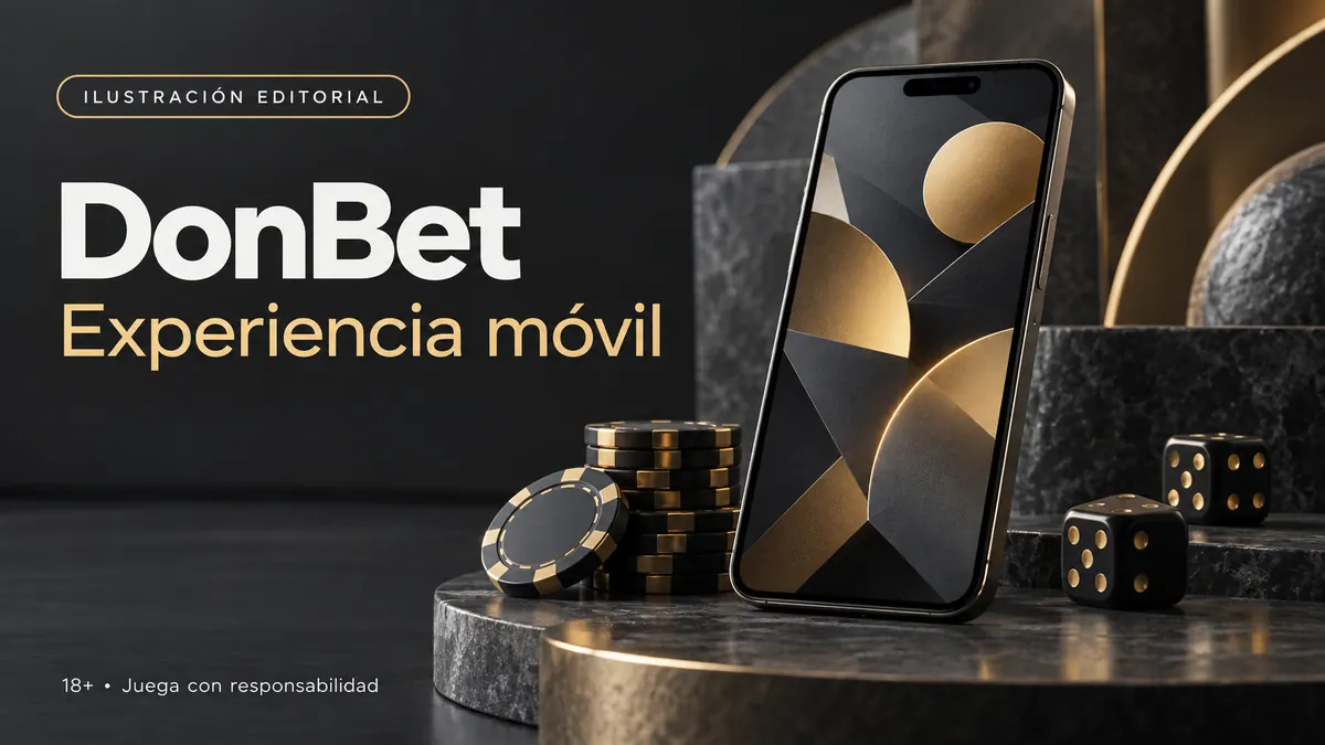DonBet en el celular: funciona desde el navegador, la app es opcional. Ilustración editorial.