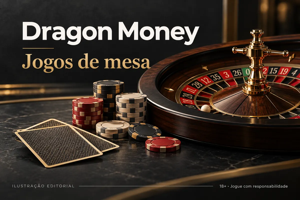 Jogos de mesa em Dragon Money: roleta, blackjack e bacará. Ilustração editorial.
