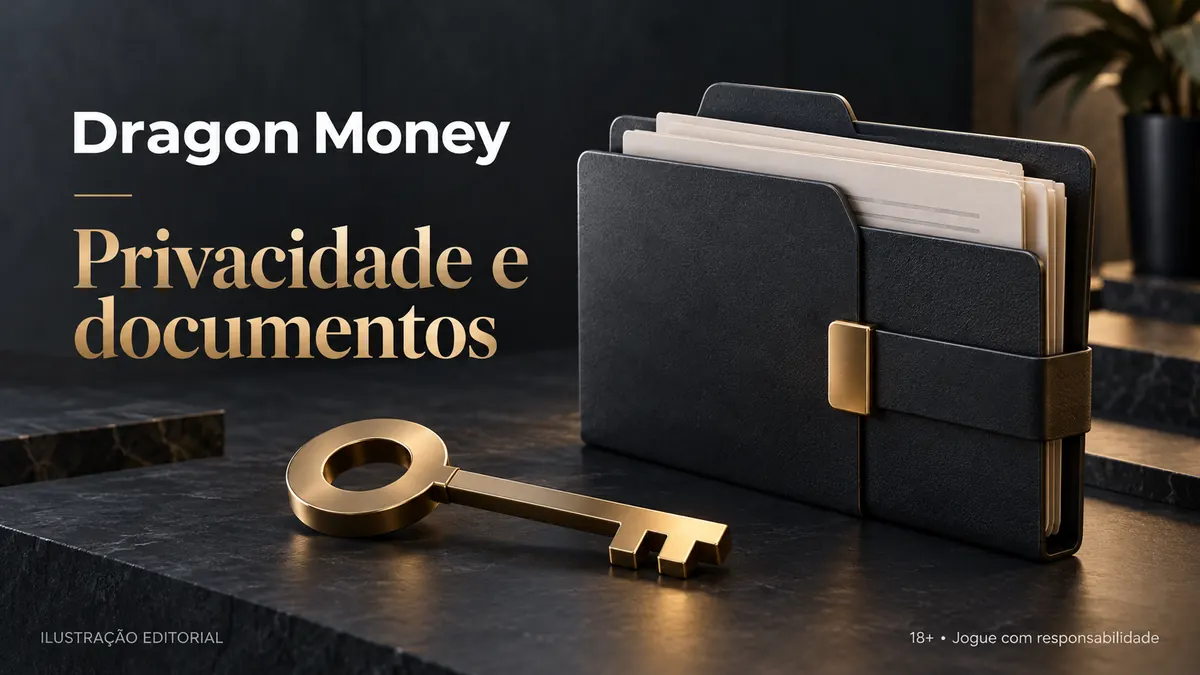 Privacidade e documentos em Dragon Money: verificação de identidade antes do primeiro saque. Ilustração editorial.