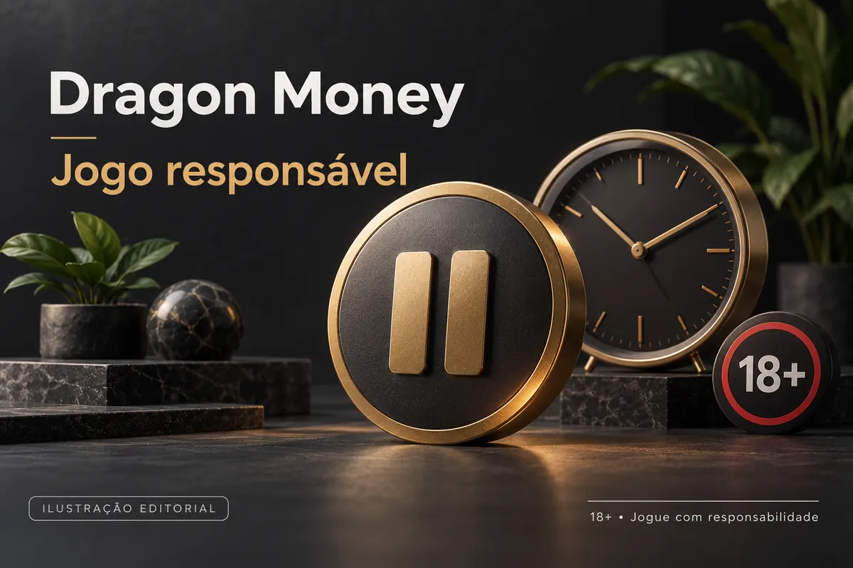 Jogo responsável em Dragon Money: limites de depósito, pausas e autoexclusão. Ilustração editorial.