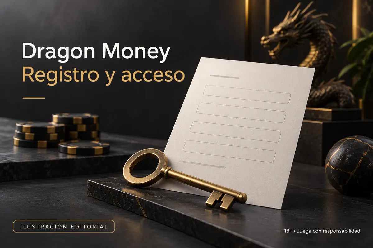 Registro y acceso en Dragon Money: datos reales y verificación de la cuenta. Ilustración editorial.