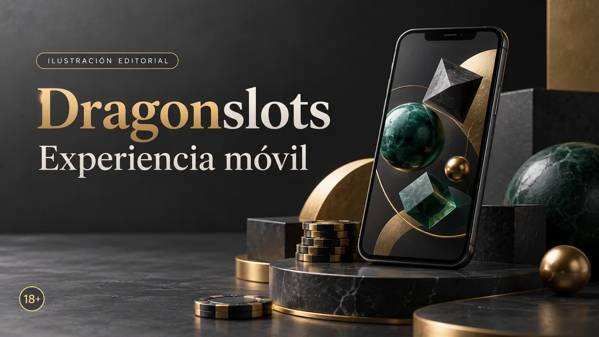 Dragonslots en el celular: funciona desde el navegador, la app es opcional. Ilustración editorial.