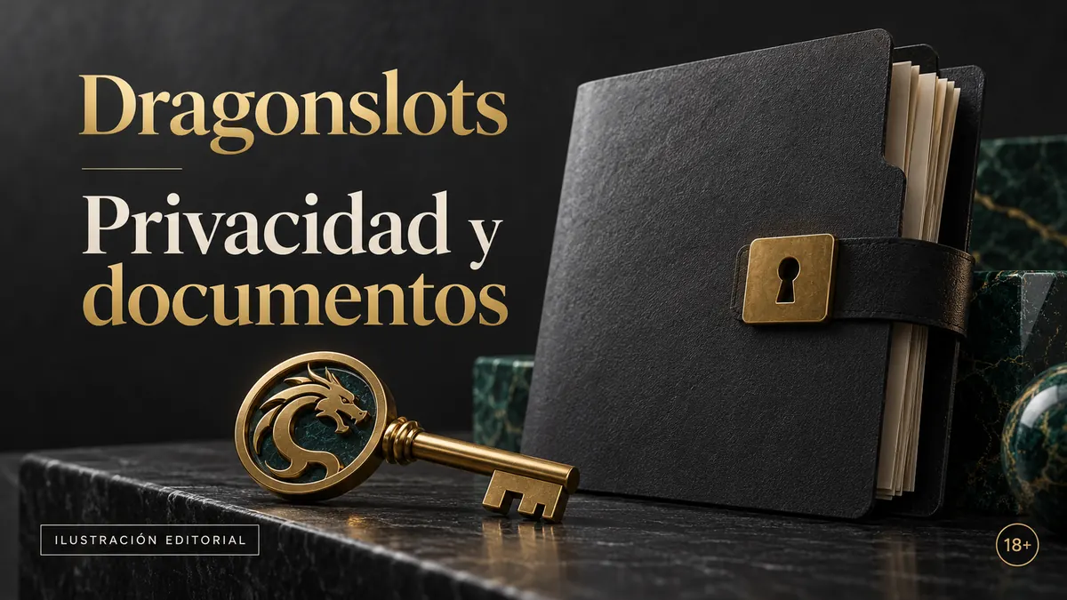 Privacidad y documentos en Dragonslots: verificación de identidad antes del primer retiro. Ilustración editorial.