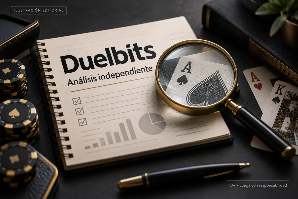 Análisis independiente de Duelbits: lo que revisamos antes de recomendarlo. Ilustración editorial.
