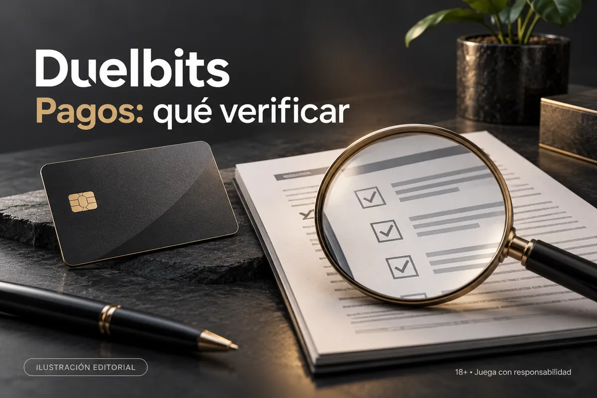 Pagos en Duelbits: qué verificar antes de depositar y retirar. Ilustración editorial.