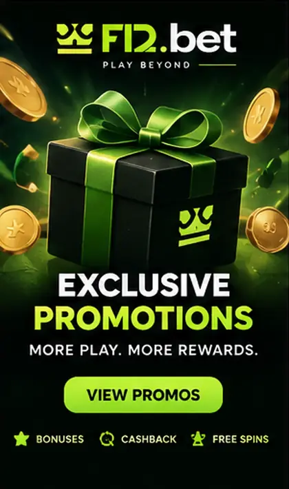 Oferta de boas-vindas de F12.bet. Antes de aceitar, confira o rollover e a aposta máxima.