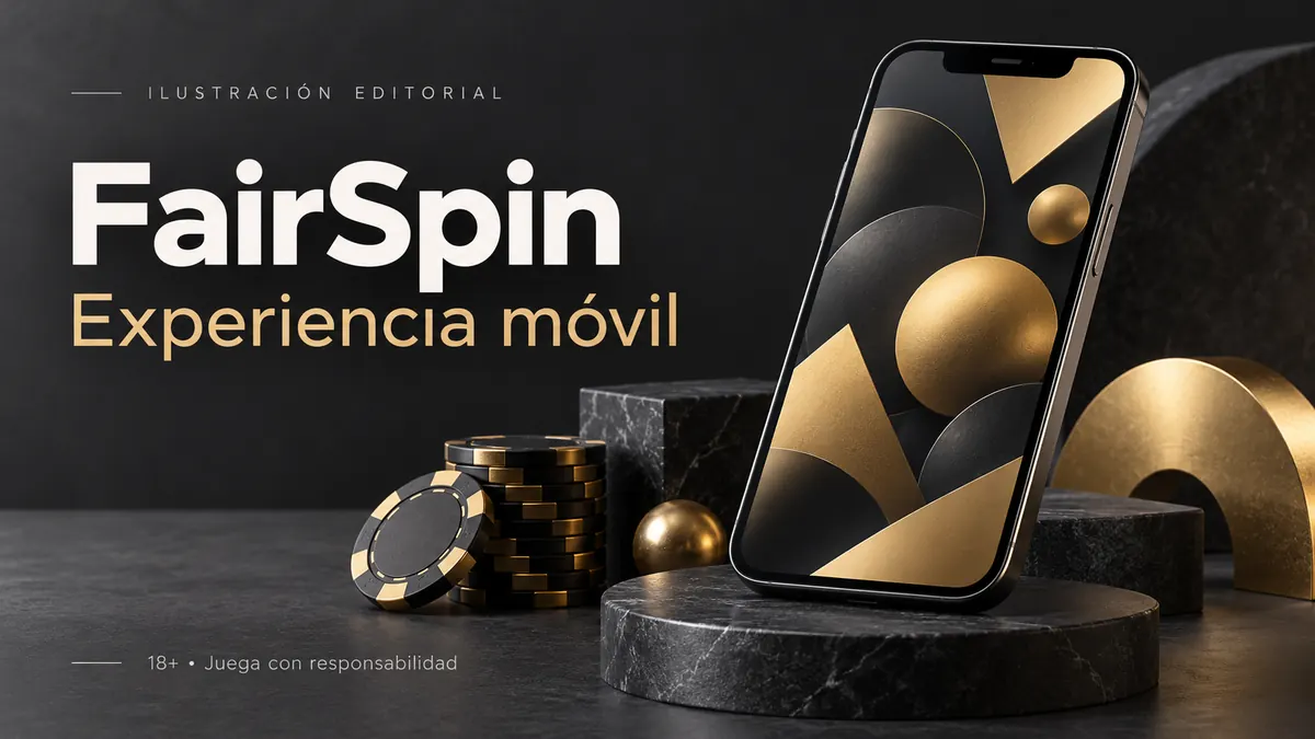 FairSpin en el celular: funciona desde el navegador, la app es opcional. Ilustración editorial.