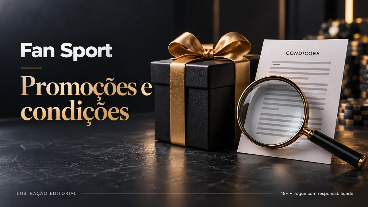 Promoções e condições em Fan Sport: confira o rollover e a aposta máxima. Ilustração editorial.