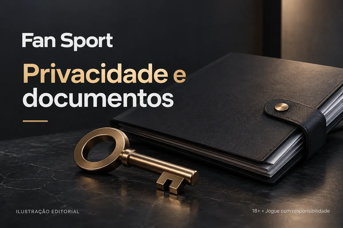 Privacidade e documentos em Fan Sport: verificação de identidade antes do primeiro saque. Ilustração editorial.