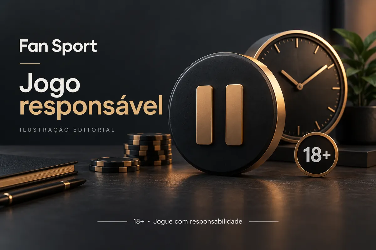 Jogo responsável em Fan Sport: limites de depósito, pausas e autoexclusão. Ilustração editorial.