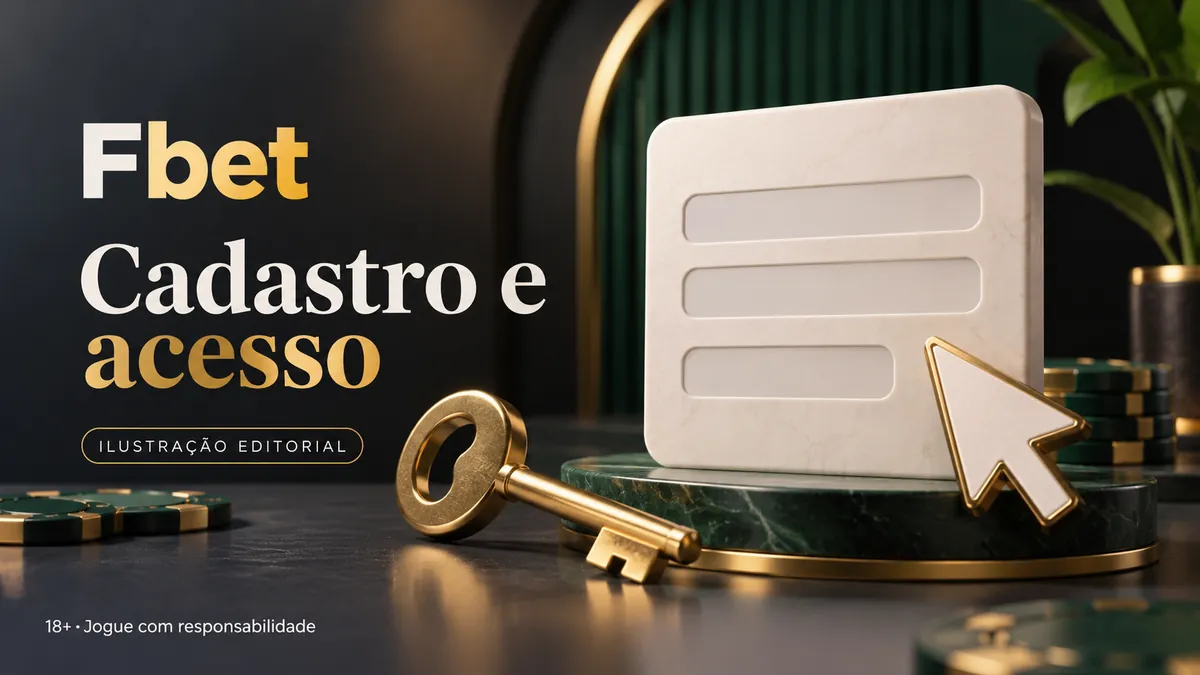 Formulário claro, chave dourada e cursor, título Fbet Cadastro e acesso