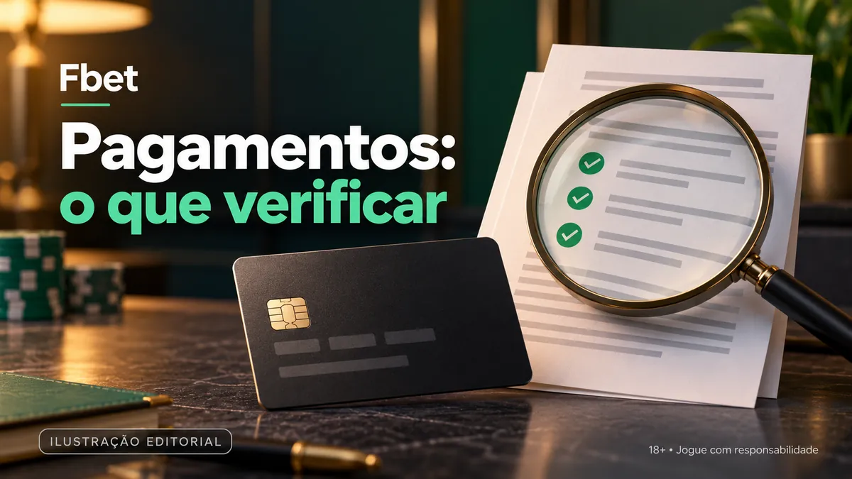 Cartão preto e documento com marcas verdes sob lupa, título Pagamentos: o que verificar