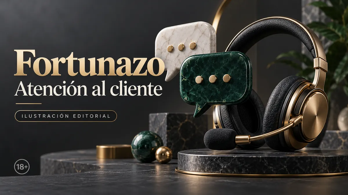 Atención al cliente de Fortunazo: chat y correo; comprueba horarios e idioma. Ilustración editorial.