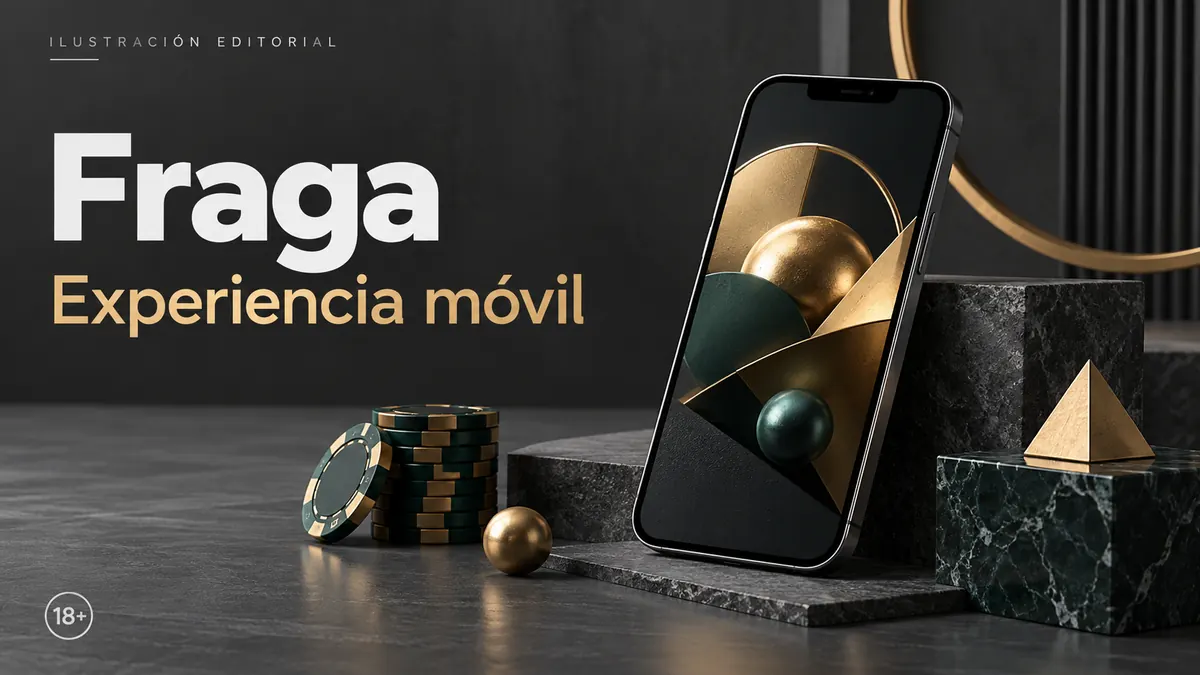 Fraga Casino en el celular: funciona desde el navegador, la app es opcional. Ilustración editorial.