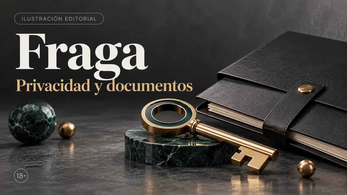 Privacidad y documentos en Fraga Casino: verificación de identidad antes del primer retiro. Ilustración editorial.