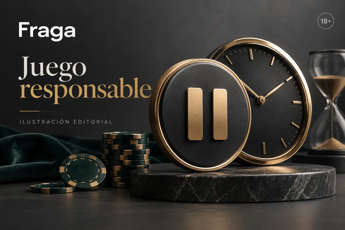 Juego responsable en Fraga Casino: límites de depósito, pausas y autoexclusión. Ilustración editorial.