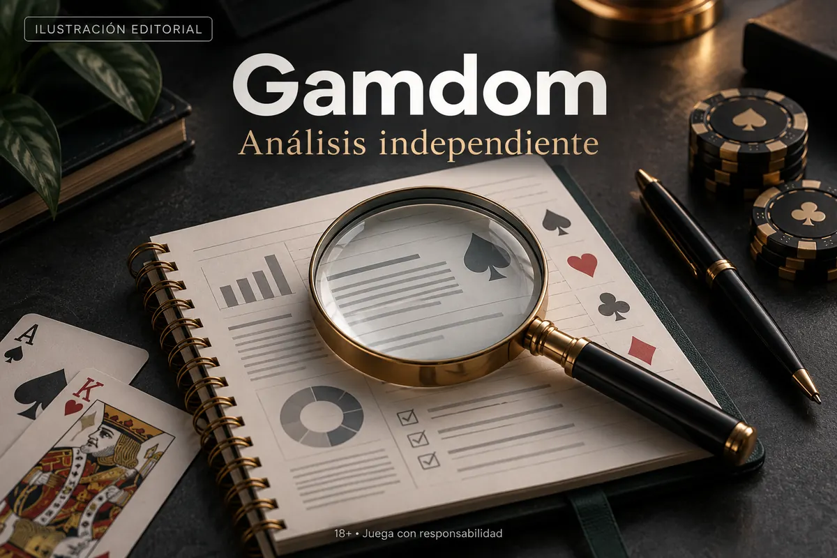Análisis independiente de Gamdom: lo que revisamos antes de recomendarlo. Ilustración editorial.