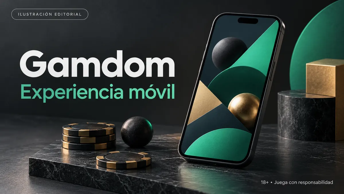Gamdom en el celular: funciona desde el navegador, la app es opcional. Ilustración editorial.