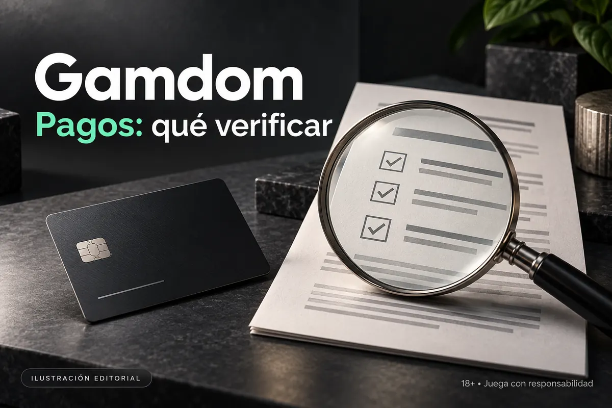 Pagos en Gamdom: qué verificar antes de depositar y retirar. Ilustración editorial.