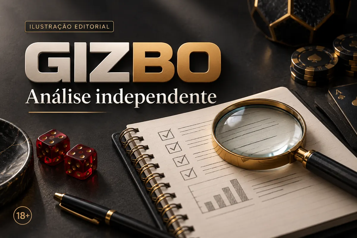 Análise independente de Gizbo: o que verificamos antes de recomendar. Ilustração editorial.