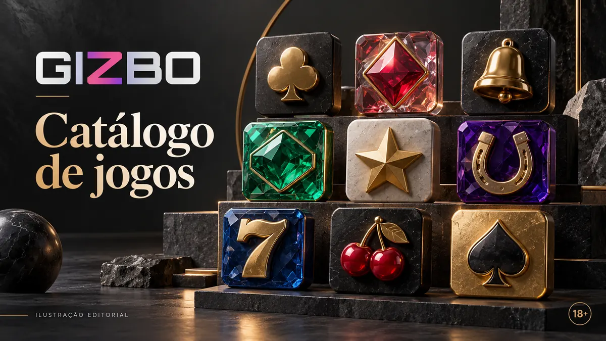 Catálogo de jogos de Gizbo: slots, mesas e cassino ao vivo. Ilustração editorial.