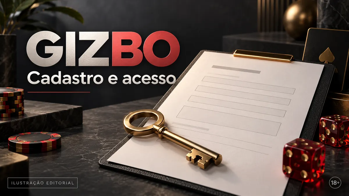 Cadastro e acesso em Gizbo: dados reais e verificação da conta. Ilustração editorial.