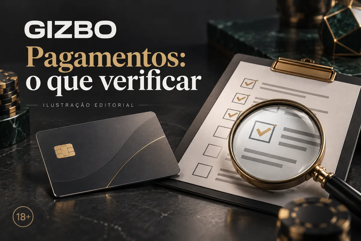 Pagamentos em Gizbo: o que verificar antes de depositar e sacar. Ilustração editorial.