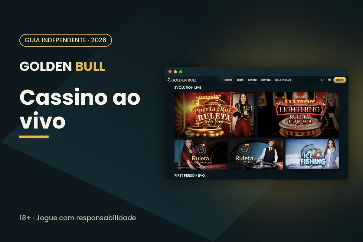 Capa 'Cassino ao vivo' com mesas da Evolution em goldenbull.es