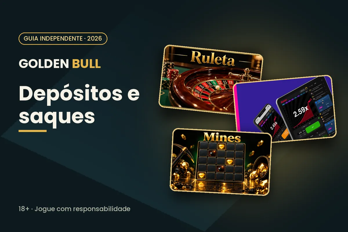 Capa 'Depósitos e saques' com arte de roleta, Aviator e Mines