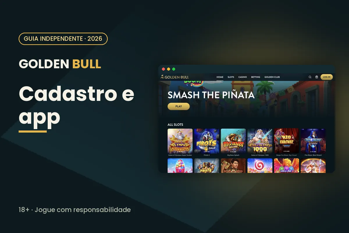 Capa 'Cadastro e app' com o catálogo de jogos de goldenbull.es