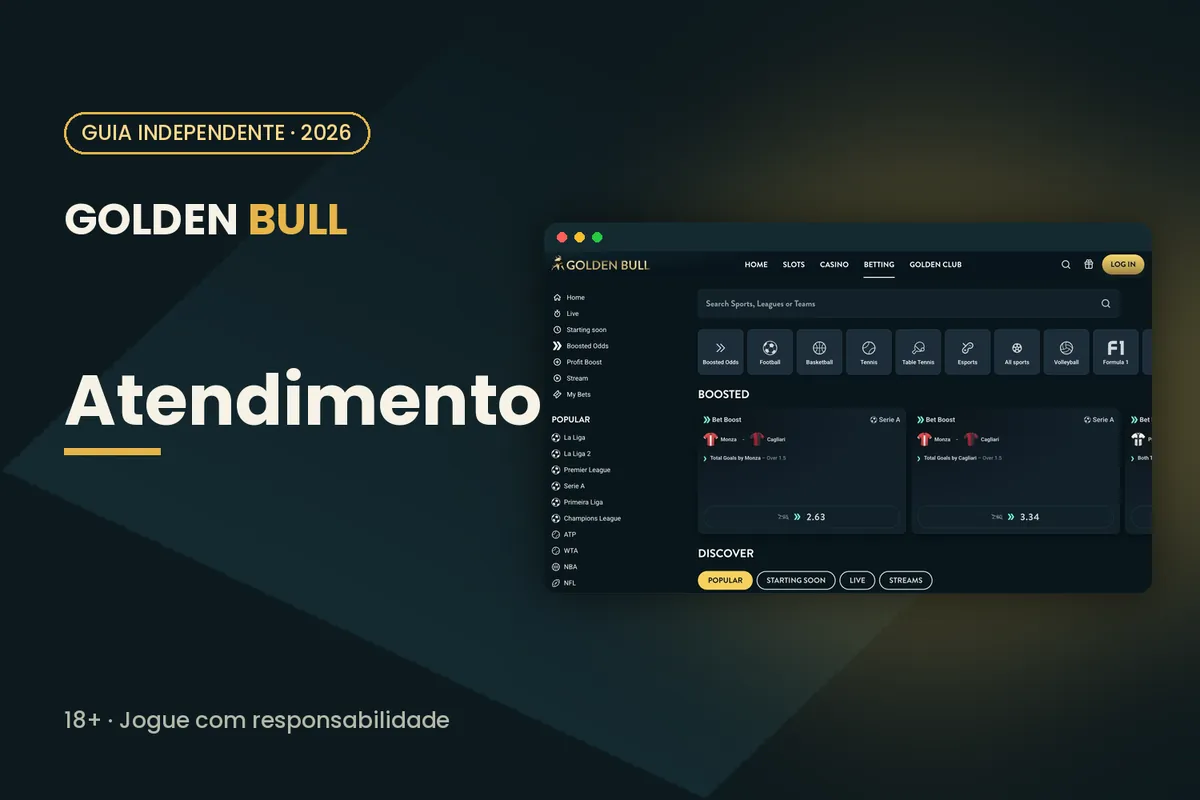 Capa 'Atendimento' com a área de apostas esportivas de goldenbull.es